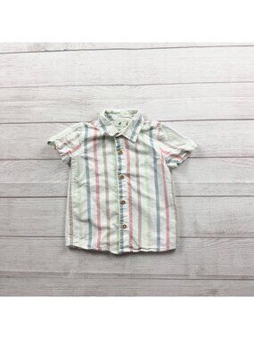 Caribbean Joe Kids Striped Button-Up Shirt 100% Cotton Short Sleeve Pastel 4T